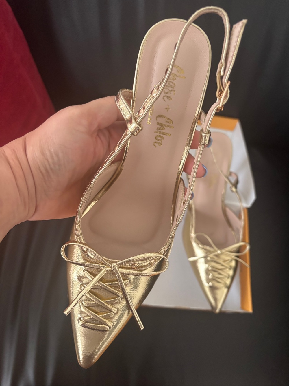 Alexandre Birman Gold Pointed Slingback Lace-Up Mules - Picture 5 of 6